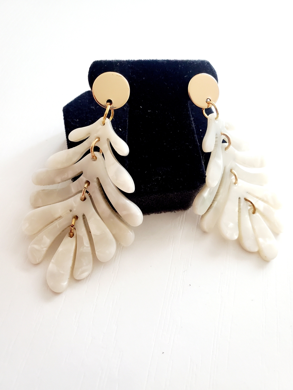 Gold & Cream Cascading Teardrop Dangle Earrings